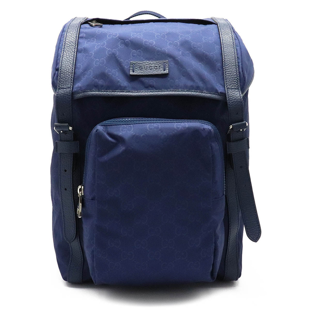 Gucci GG Backpack Rucksack Daybag Leather Navy Blue